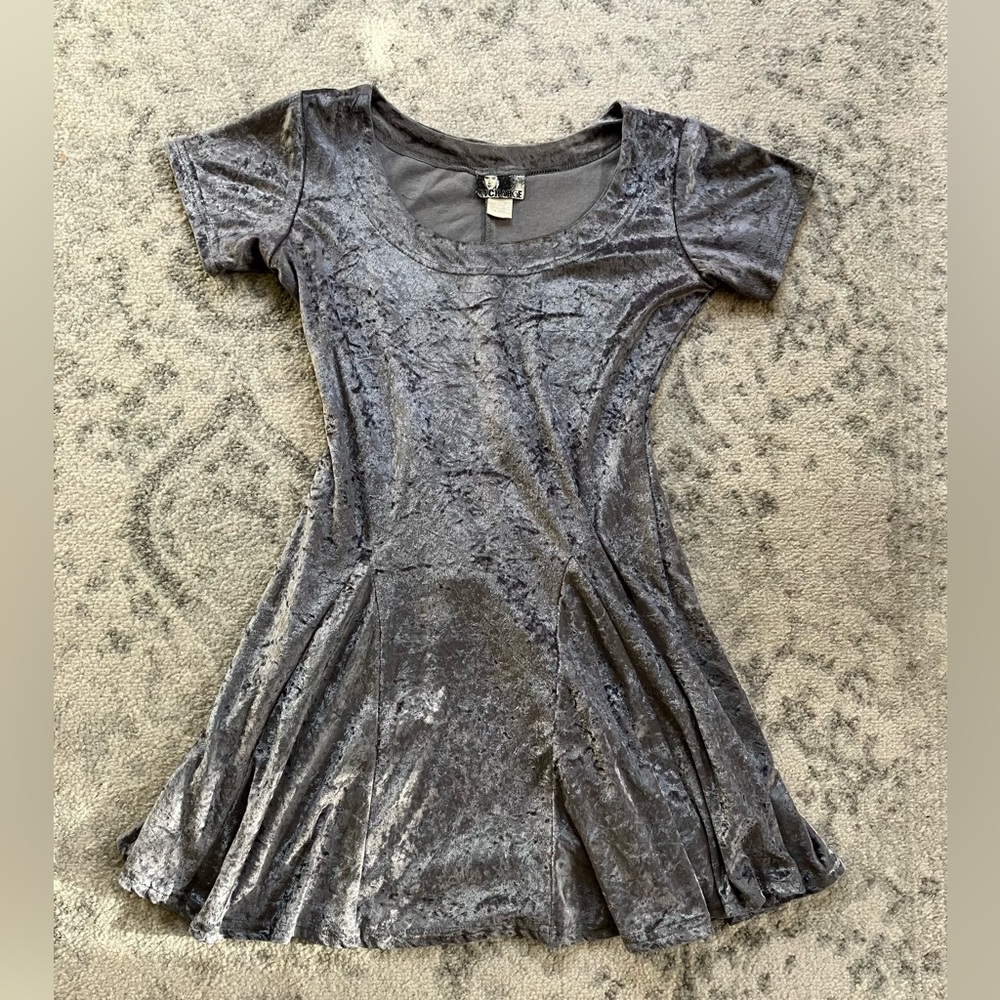 1990s Silver Crushed Velvet Mini Dress